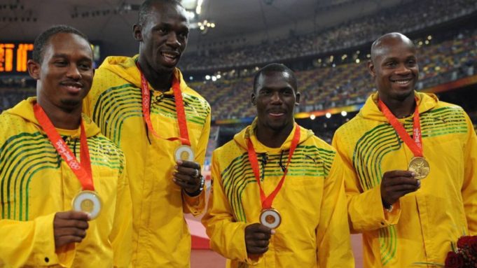 Nesta Carter and his Jamaica 4x100m relay team from Beijing 2018