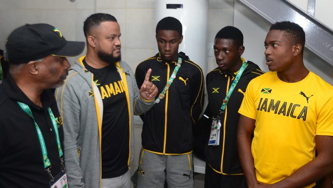 President and CEO of the JOA, Christopher Samuda and Ryan Foster arrived in Buenos Aires, Argentina. They are pictured here chatting with members of male team ahead of the Youth Olympic Games in Buenos Aires, Argentina ----- Photo by Collin Reid courtesy JOA