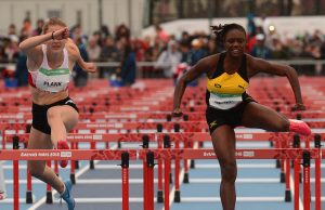 Ackera Nugent wins her heat of the 100m hurdles for girls in 13.46 ahead of Johanna Plank at the Youth Olympics Games in Argentina on Thursday, October 11, 2018. She holds the third fastest time of the three heats.