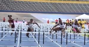 Janeek Brown at 2019 Jamaica Trials over the hurdles