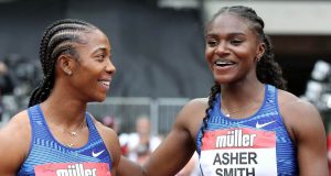 Dina Asher-Smith, the Briton, was quickest out of the blocks in terms of reaction time, with Shelly-Ann Fraser-Pryce getting up alongside her after ten yards.