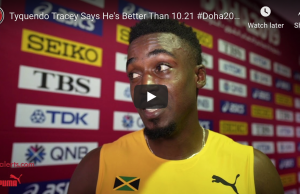 Tyquendo Tracey, who ran 10.21 for fourth in his heat, squeezed into the semi-finals of the men's 100m at 17th IAAF World Athletics Championships Doha 2019.
