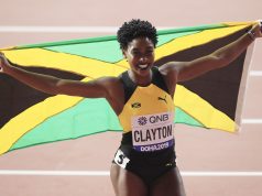Rushell Clayton celebrates bronze in Doha 2019 Oregon22