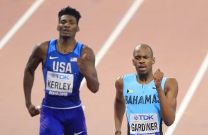 Steven Gardiner celebrates 400m victory in Doha 2019