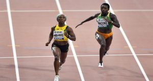World 100m champion Shelly-Ann Fraser-Pryce and World Indoor 60m champion Murielle Ahoure