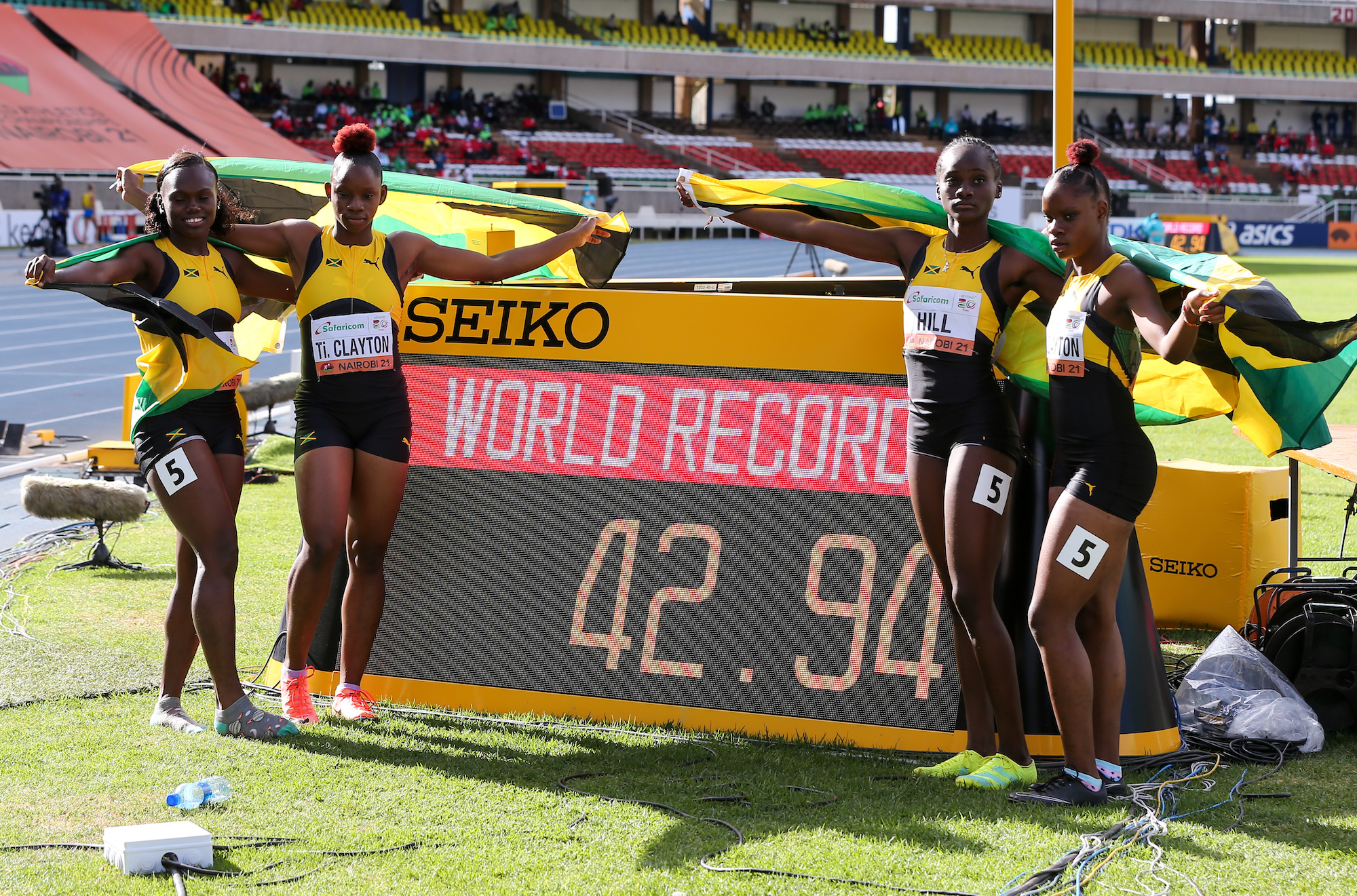 Jamaica's 4x100m sprint relay team of Serena Cole, Tina Clayton, Kerrica Hill and Tia Clayton set a new World U20 record of 42.92 on the final day of the Nairobi 2021 World Athletics U20 Championships