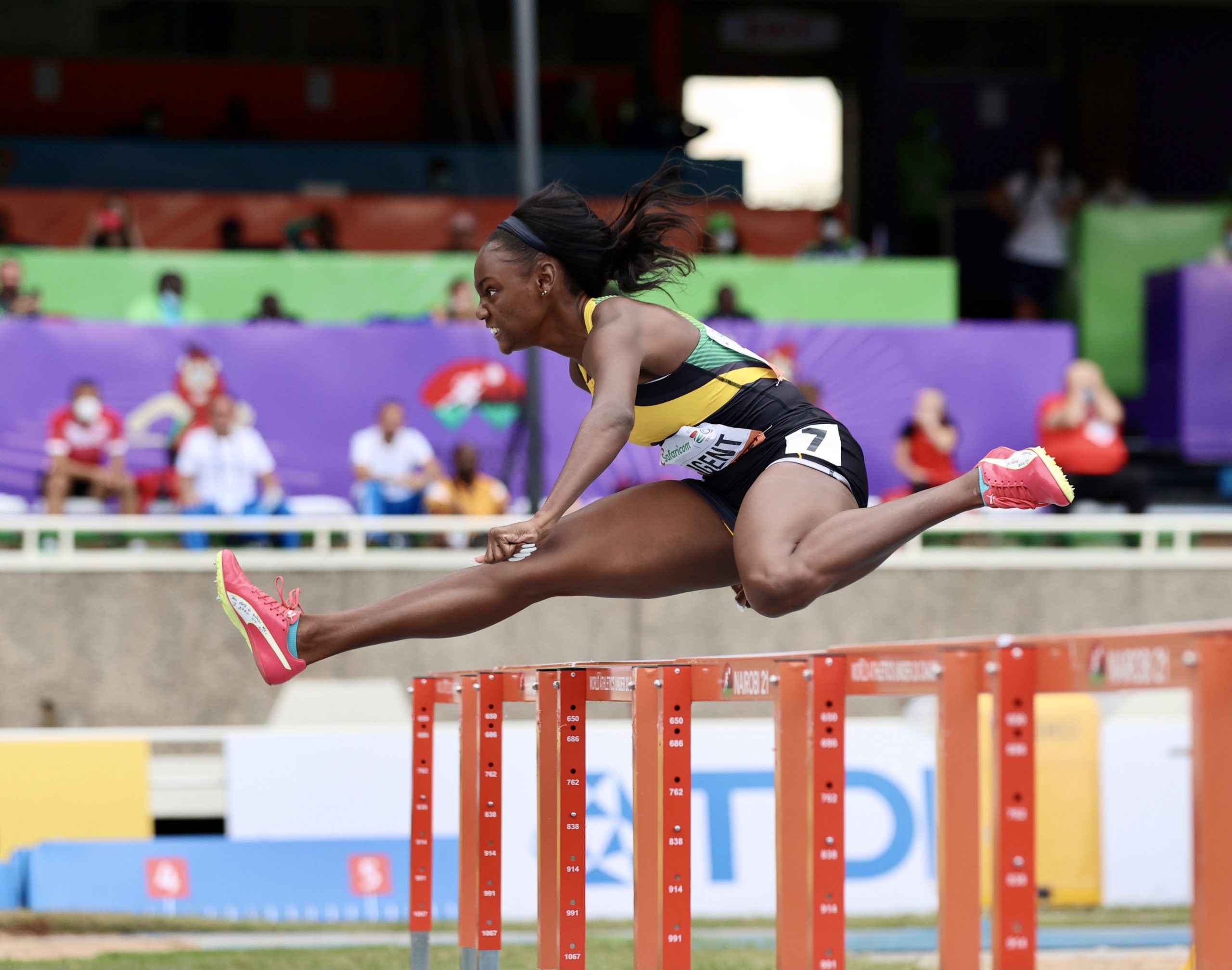 Ackera Nugent won gold for Jamaica in the women's 100m hurdles