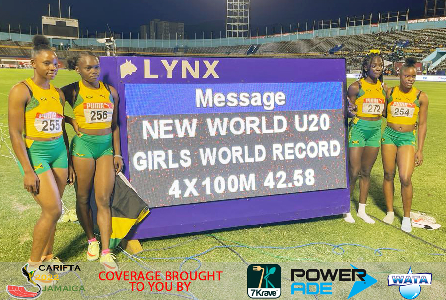 Carifta Games 4x100m record for Jamaica U20 ladies - 4x1 record - World Athletics U20