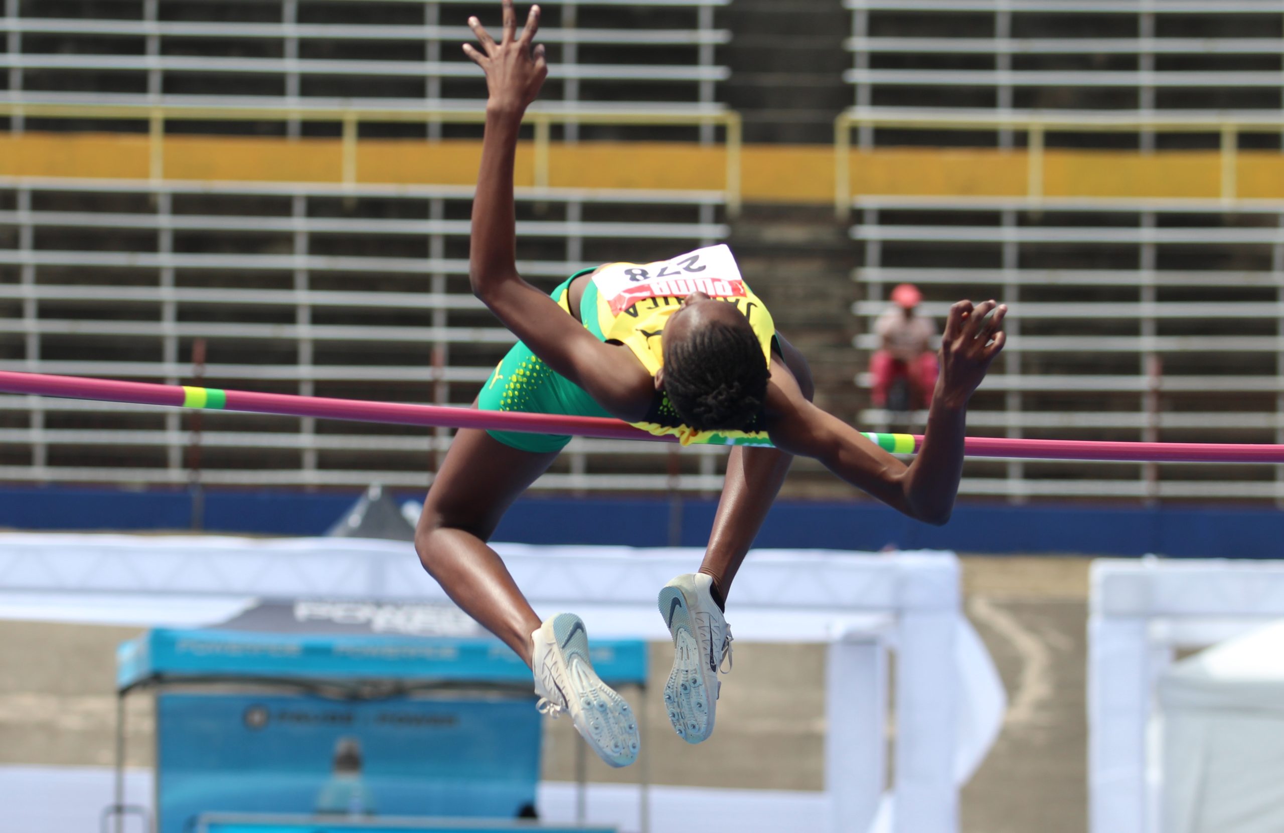 Danielle Noble of Jamaica wins the U17 girls' 100m final with a clearance of 1.73m at Carifta Games 2022