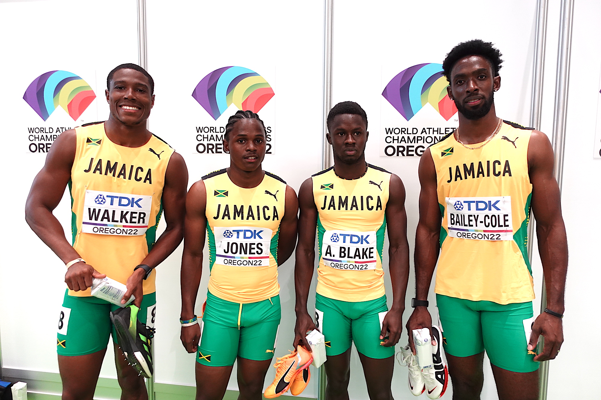 Jamaica's 4x100m team from the heats of the Oregon22 World Athletics Championships