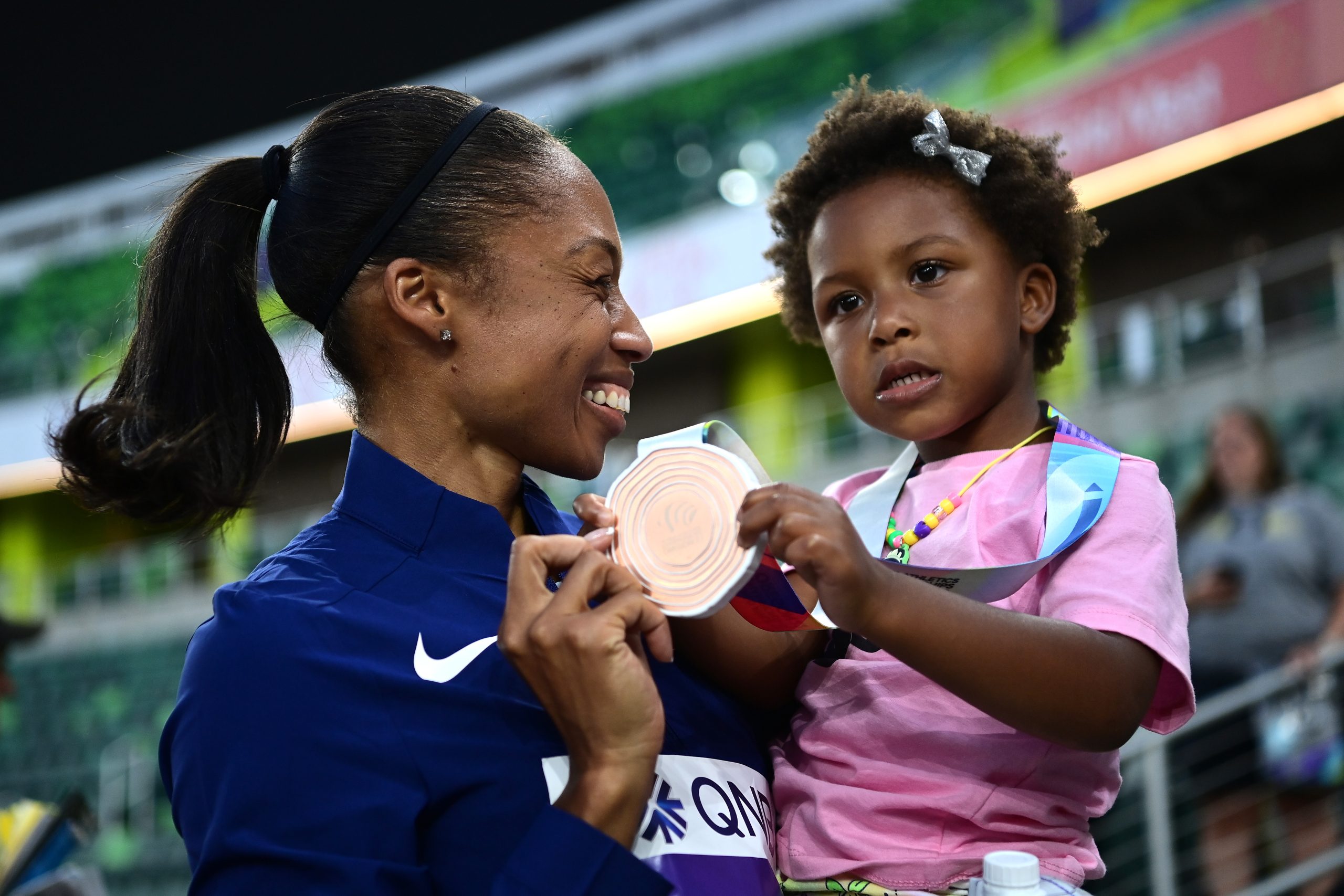Allyson Felix with her baby at Oregon22