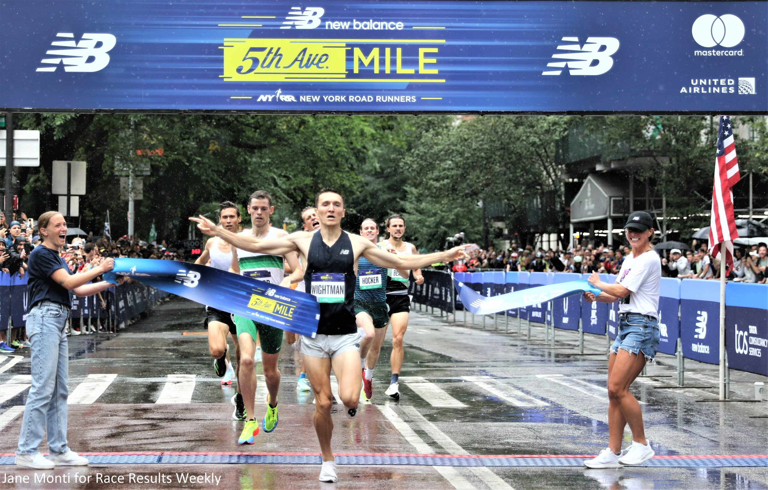 Jake Wightman of Great Britain wins the 2022 New Balance Fifth Avenue Mile in 3:49.6 to take his third victory in the event (photo by Jane Monti for Race Results Weekly)