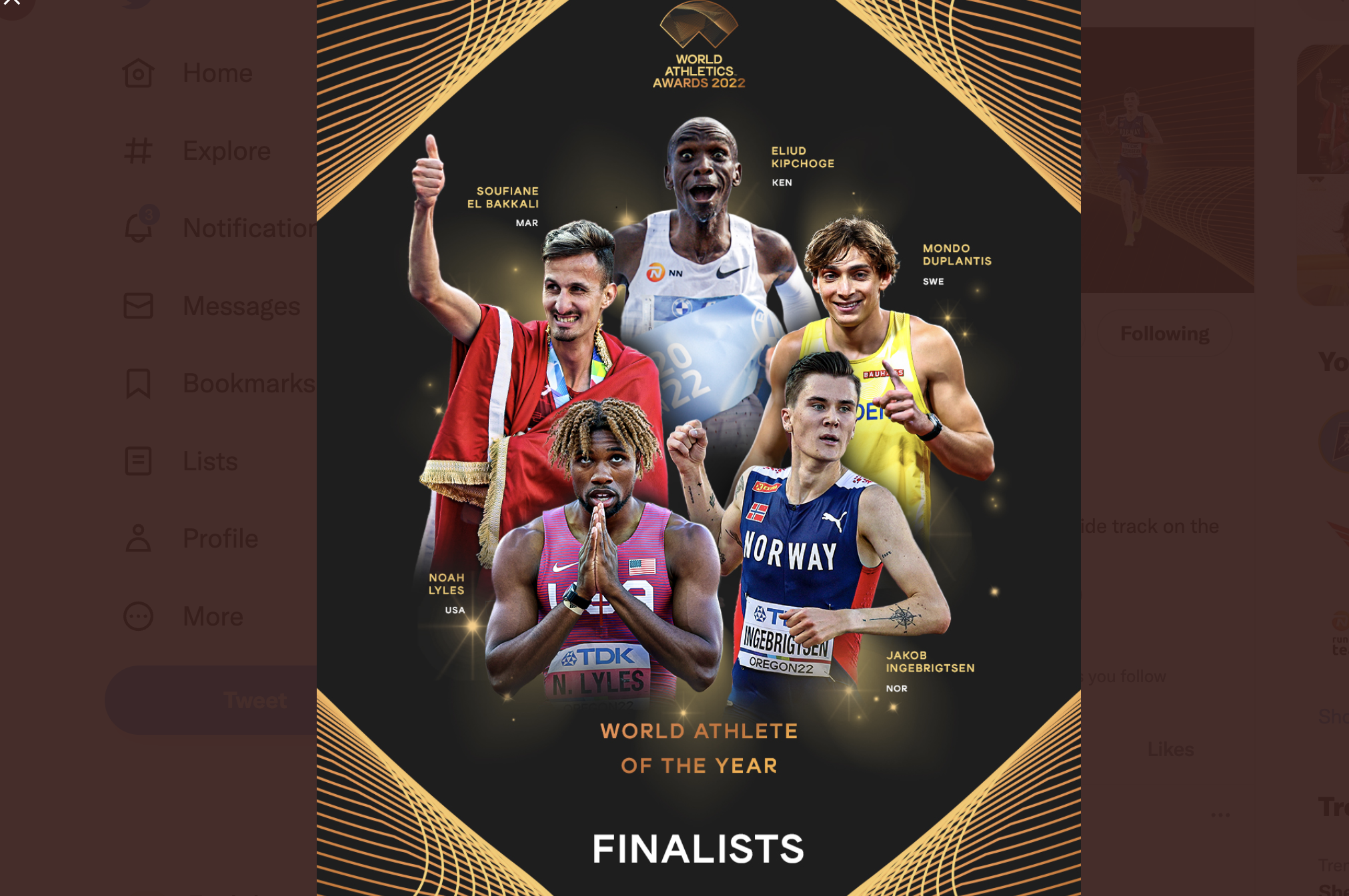 The names of the five finalists for Men’s World Athlete of the Year have been confirmed, as the countdown to the World Athletics Awards 2022 continues.