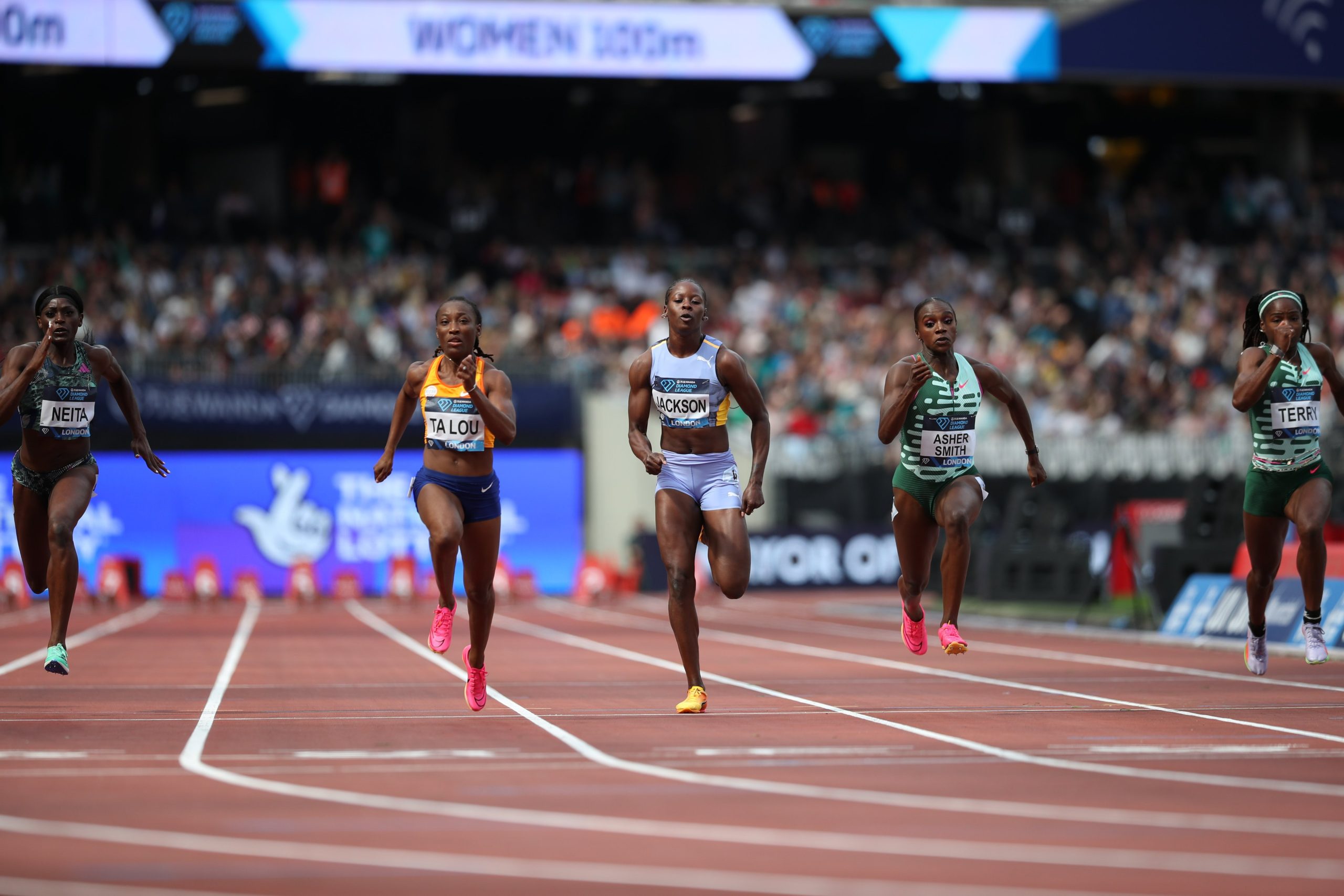 Marie-Josée TA LOU beats Shericka Jackson, who opted for a relaxed approach, as Sha'Carrie Richardson fails to show at London DL