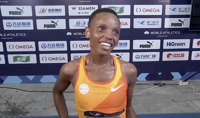 Beatrice Cheserek beats the pack with a time of 01:08:22 in the recent women's distance race at the Tallinn Half Marathon